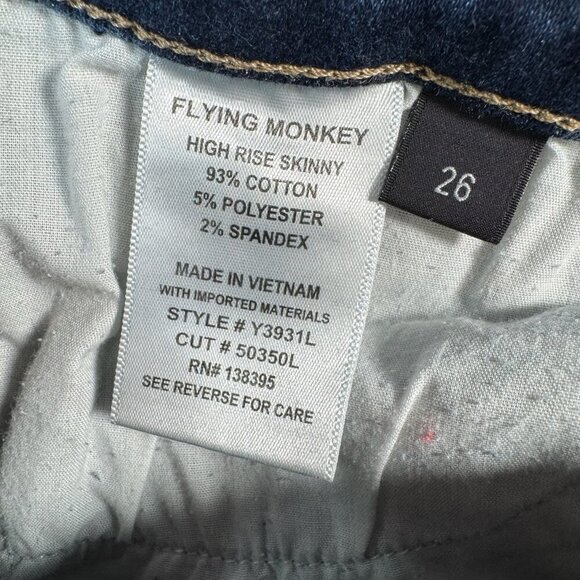 Flying Monkey Jeans Womens 26 Blue Skinny Mid Rise Dark Wash Stretch Distressed - Picture 4 of 11